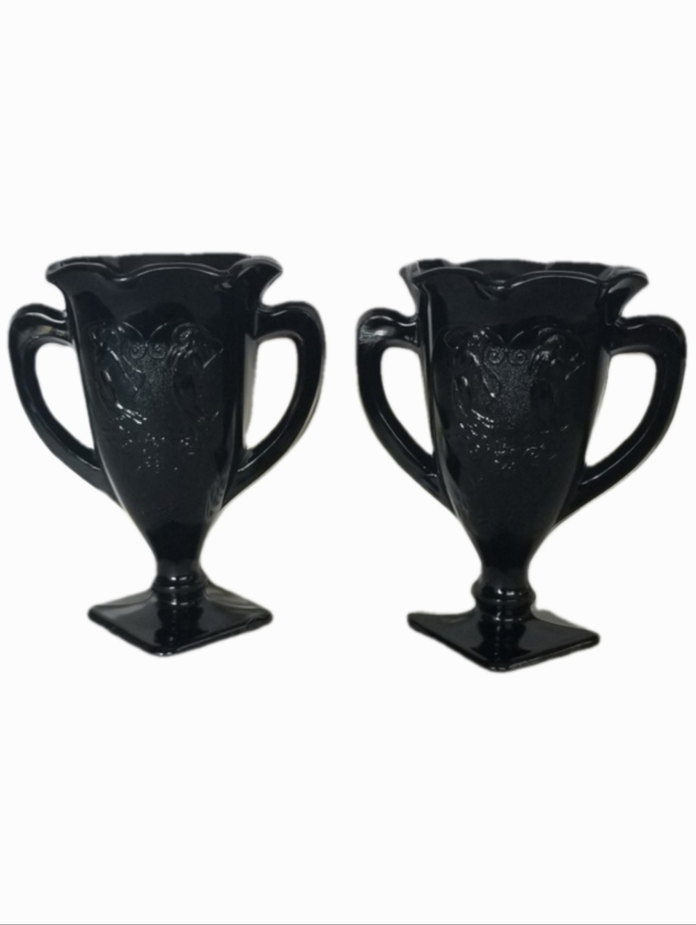 L.E. SMITH VINTAGE BLACK ONYX 1930's GLASS VASE Set Of 2